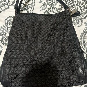Black Logo-Pattern Shoulder Bag